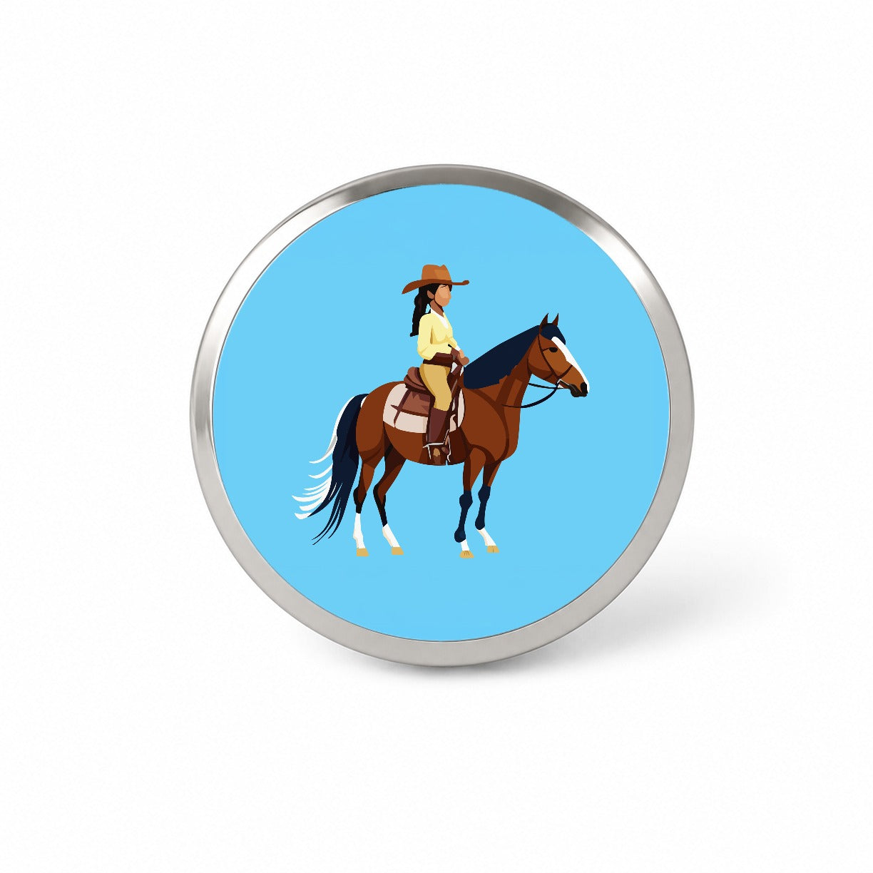 Cowgirl Woman on Horse Novelty Hat Backpack Lapel Pin