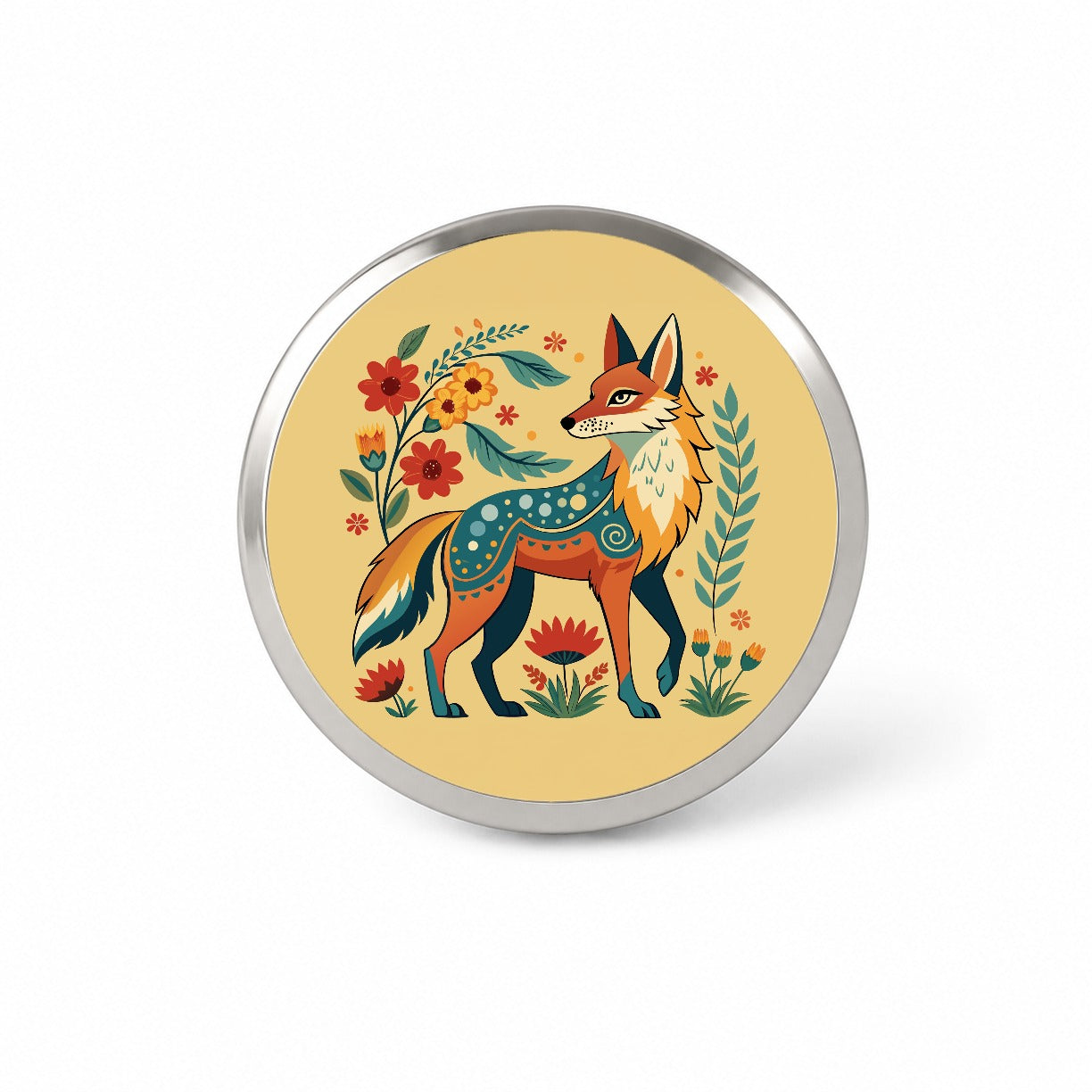 Coyote Floral Flowers Novelty Hat Backpack Lapel Pin