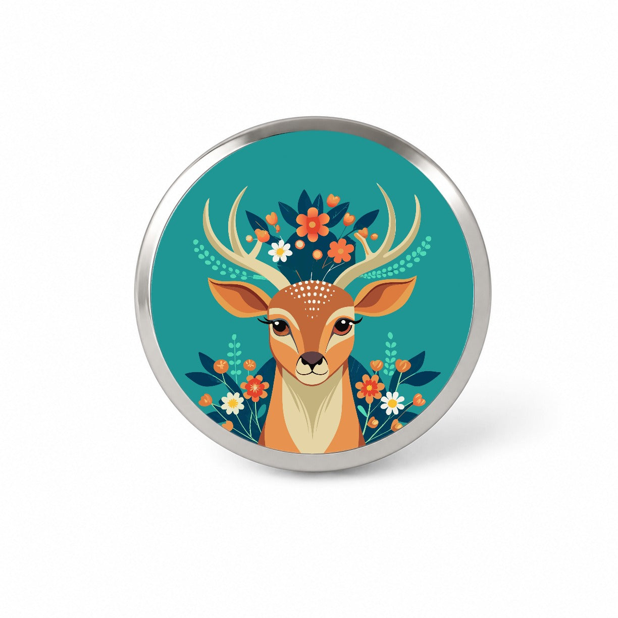 Deer Head Floral Flowers Novelty Hat Backpack Lapel Pin