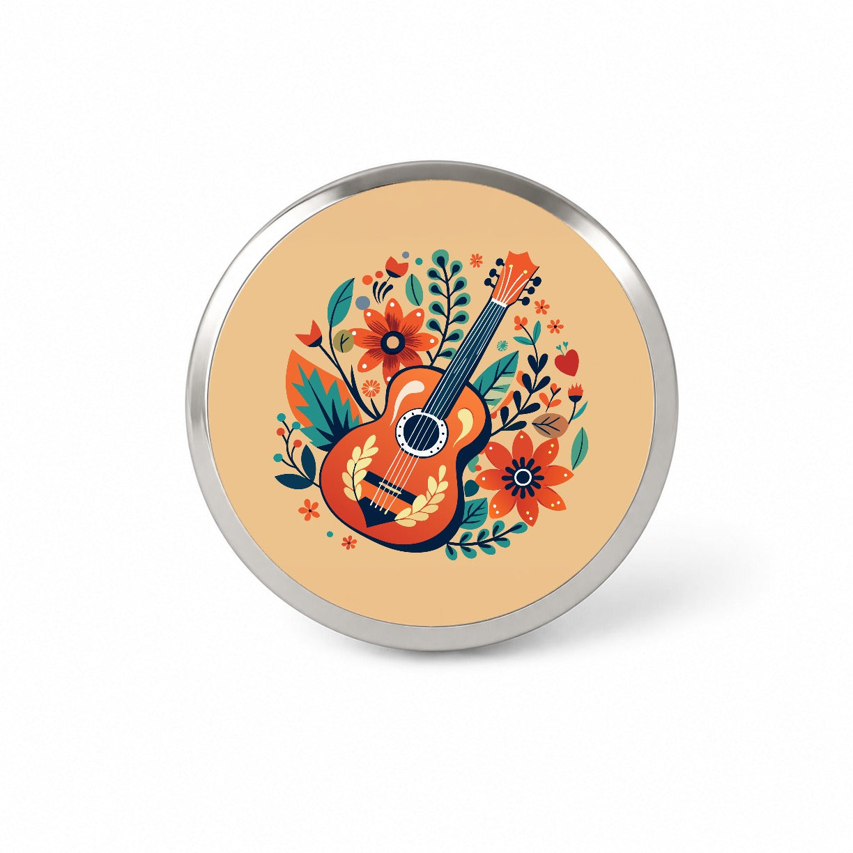 Guitar Music Floral Motif Novelty Hat Backpack Lapel Pin