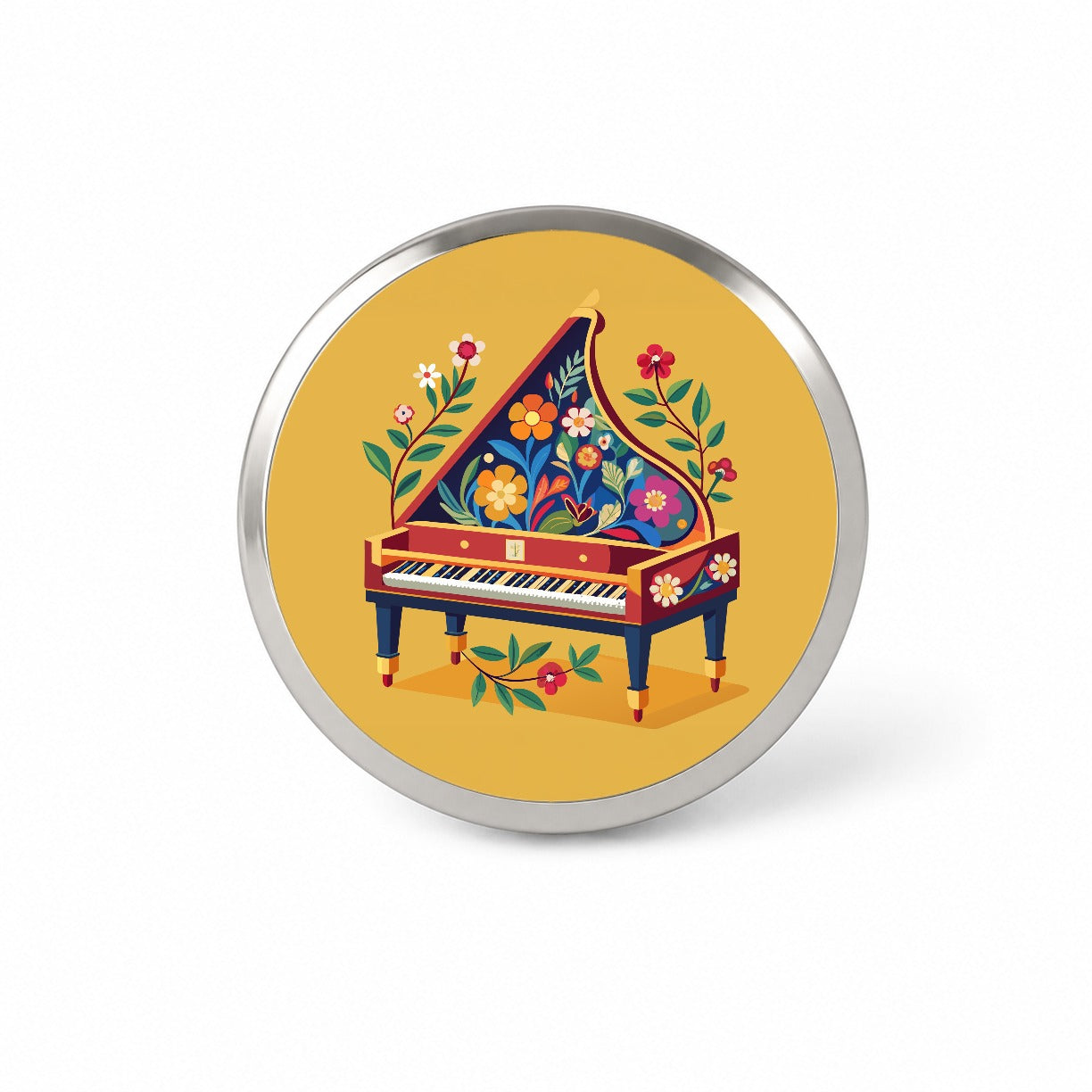 Harpsichord Music Floral Motif Novelty Hat Backpack Lapel Pin
