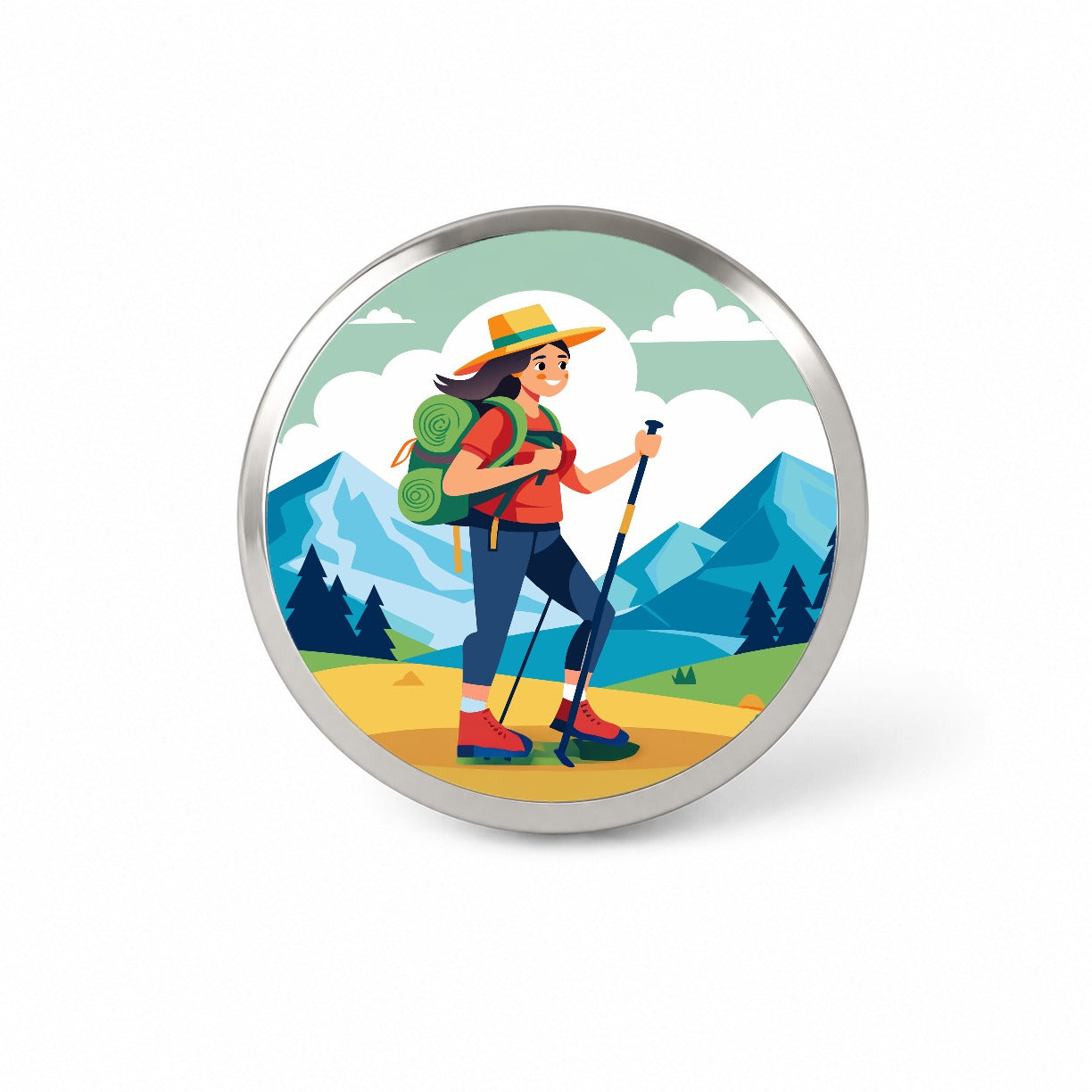 Hiker Hiking Backpacking Woman Novelty Hat Backpack Lapel Pin
