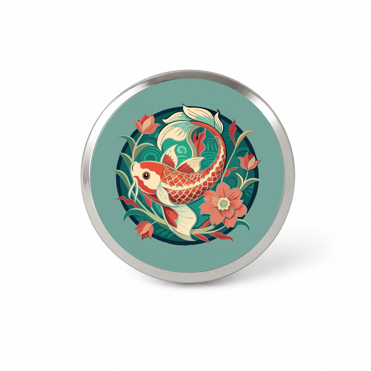 Koi Fish Floral Art Nouveau Flowers Elegant Novelty Hat Backpack Lapel Pin