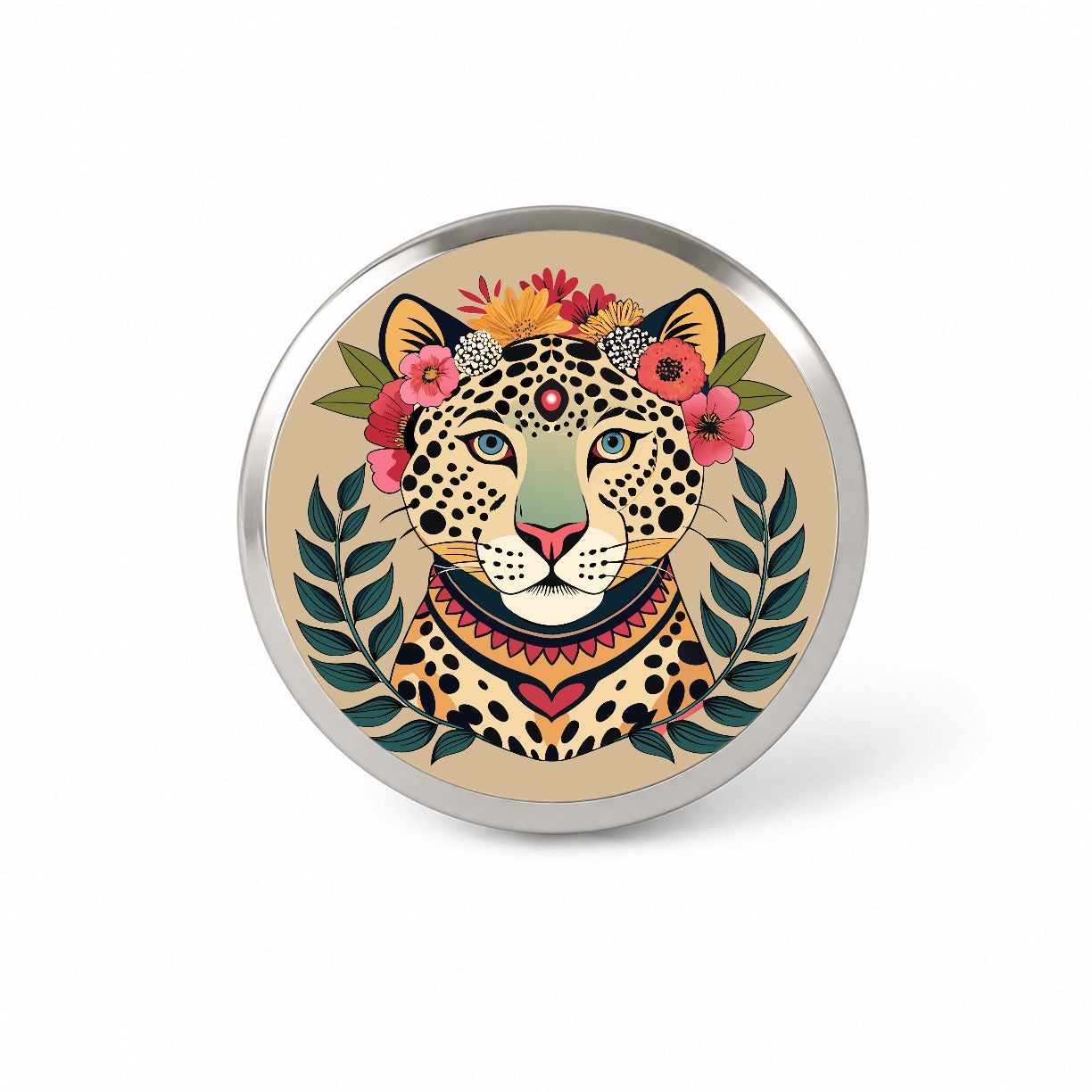 Leopard Head Floral Flowers Novelty Hat Backpack Lapel Pin