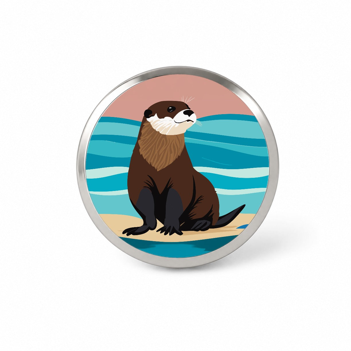 Otter on the Beach Ocean Sea Novelty Hat Backpack Lapel Pin