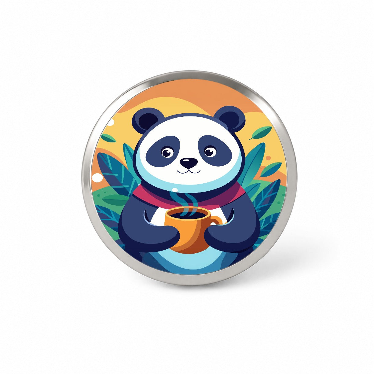 Panda Drinking Coffee Novelty Hat Backpack Lapel Pin