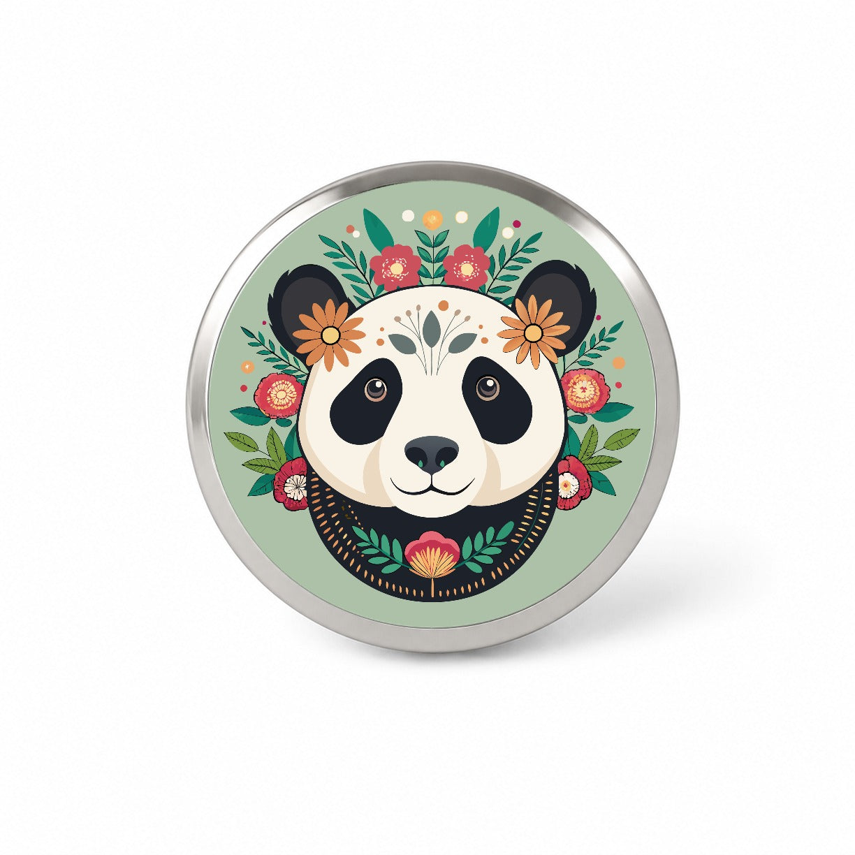 Panda Head Floral Flowers Novelty Hat Backpack Lapel Pin