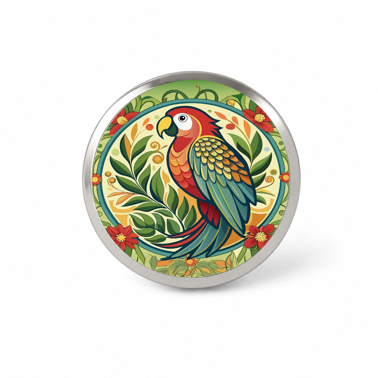 Parrot Floral Art Nouveau Flowers Elegant Novelty Hat Backpack Lapel Pin