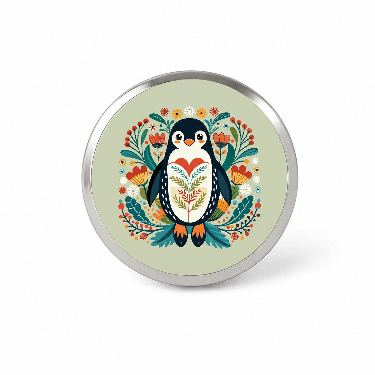 Penguin Floral Flowers Novelty Hat Backpack Lapel Pin