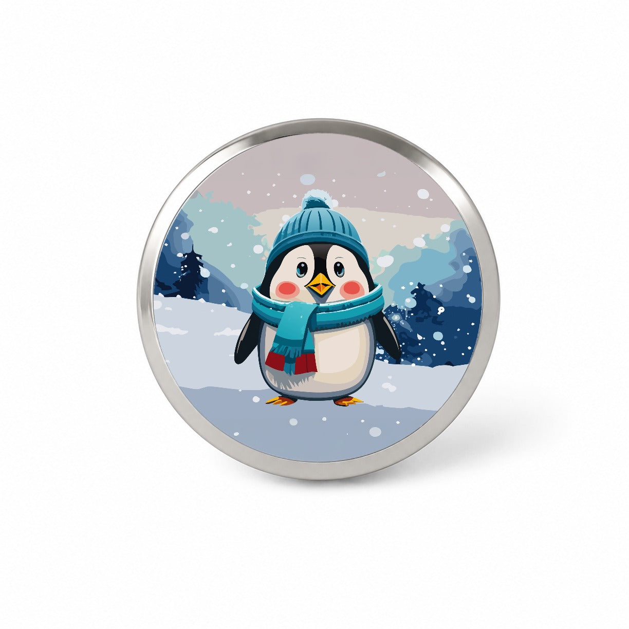 Penguin Winter Wearing Hat Scarf Cute Novelty Hat Backpack Lapel Pin