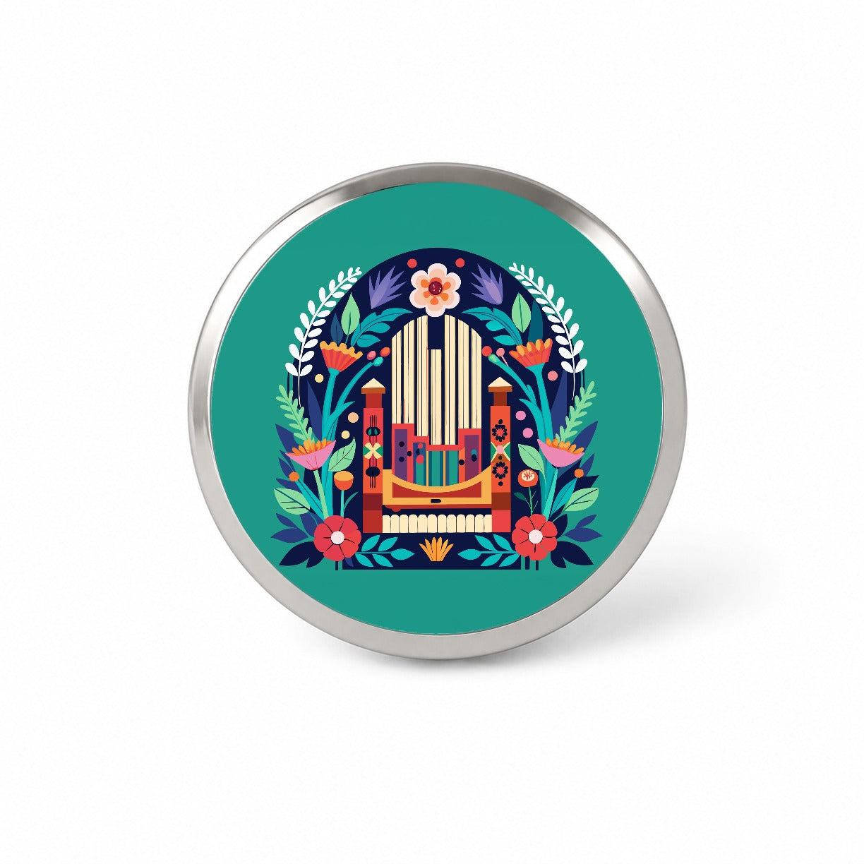Pipe Organ Music Floral Motif Novelty Hat Backpack Lapel Pin