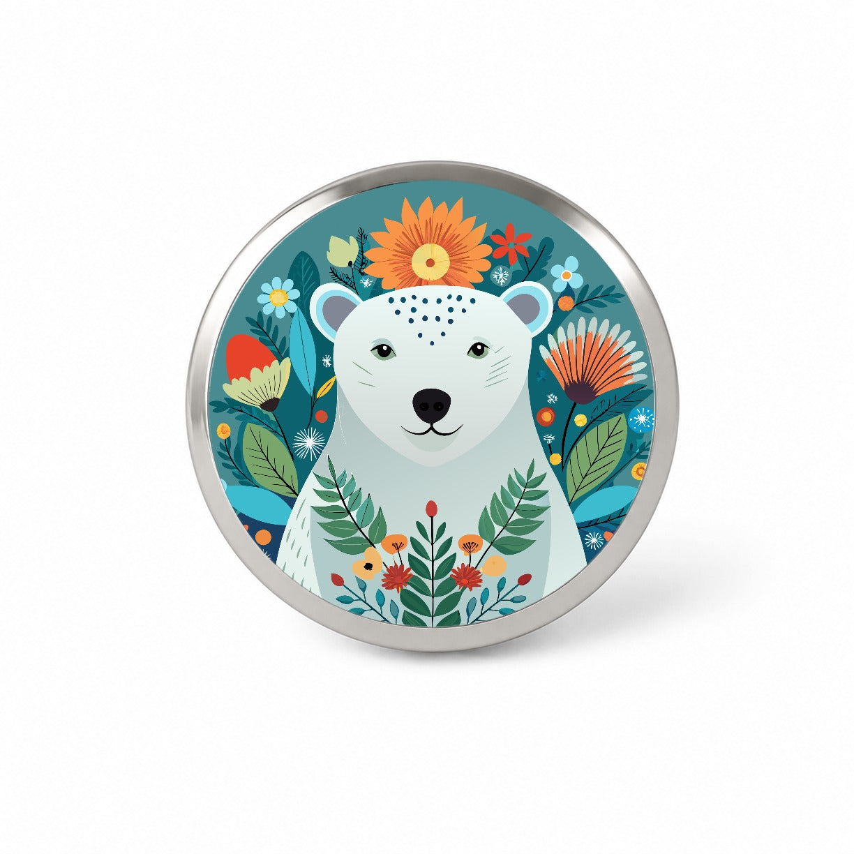 Polar Bear Floral Flowers Novelty Hat Backpack Lapel Pin