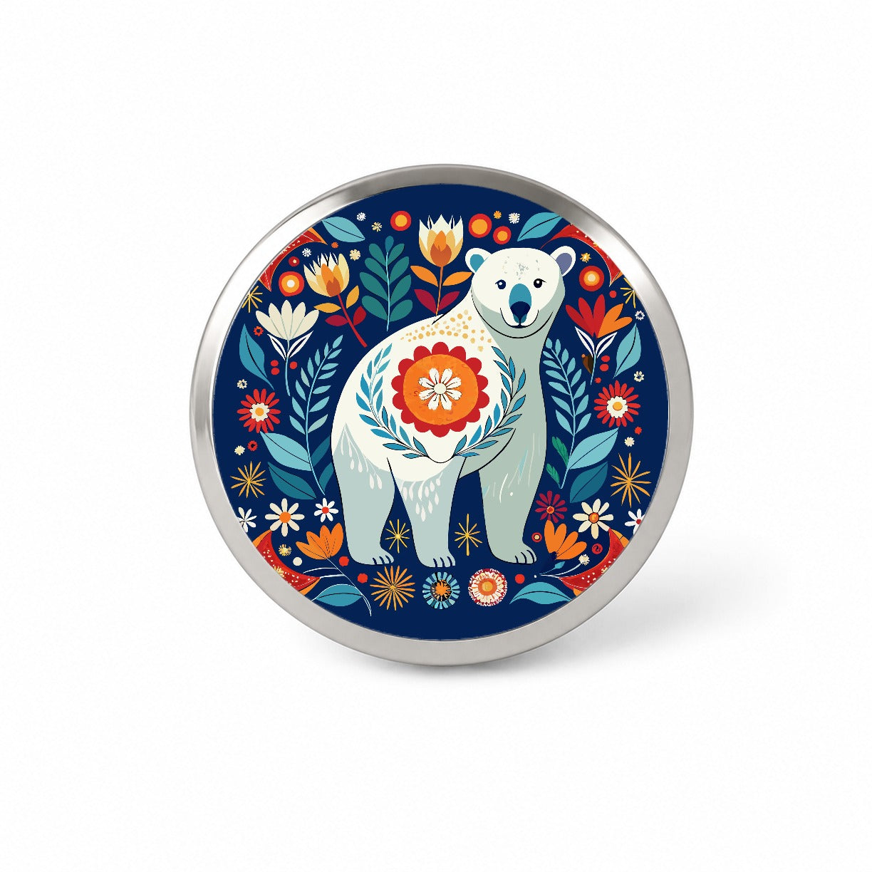 Polar Bear Floral Motif Novelty Hat Backpack Lapel Pin