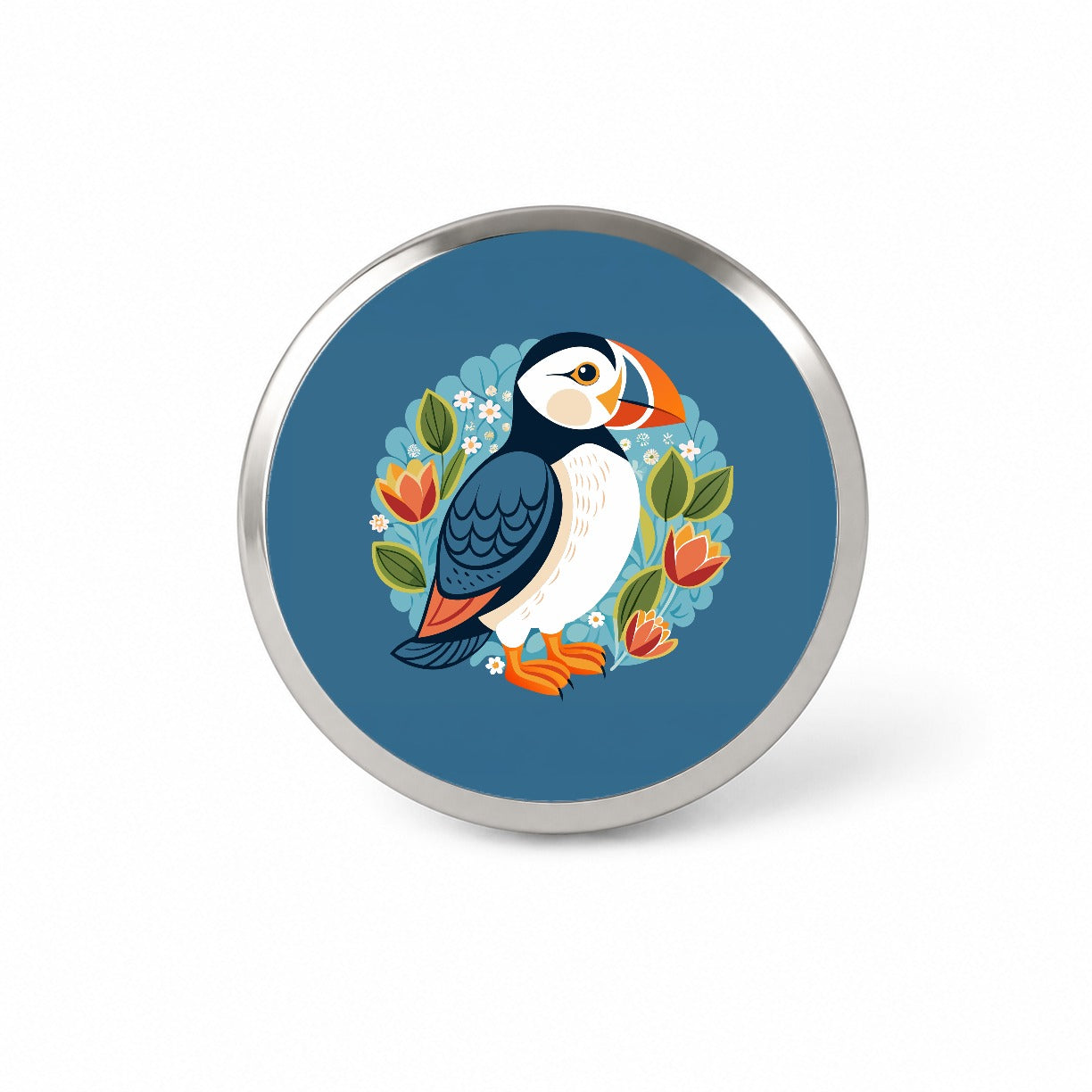 Puffin Bird Floral Flowers Novelty Hat Backpack Lapel Pin
