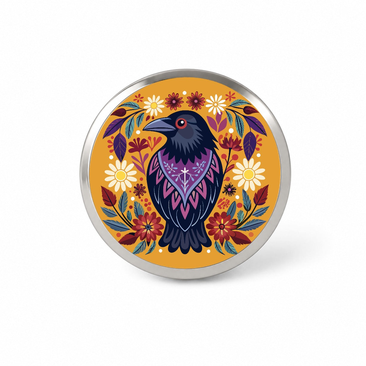 Raven Bird Floral Flowers Novelty Hat Backpack Lapel Pin