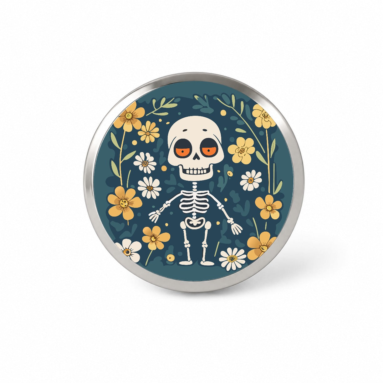 Skeleton and Flowers Funny Halloween Novelty Hat Backpack Lapel Pin