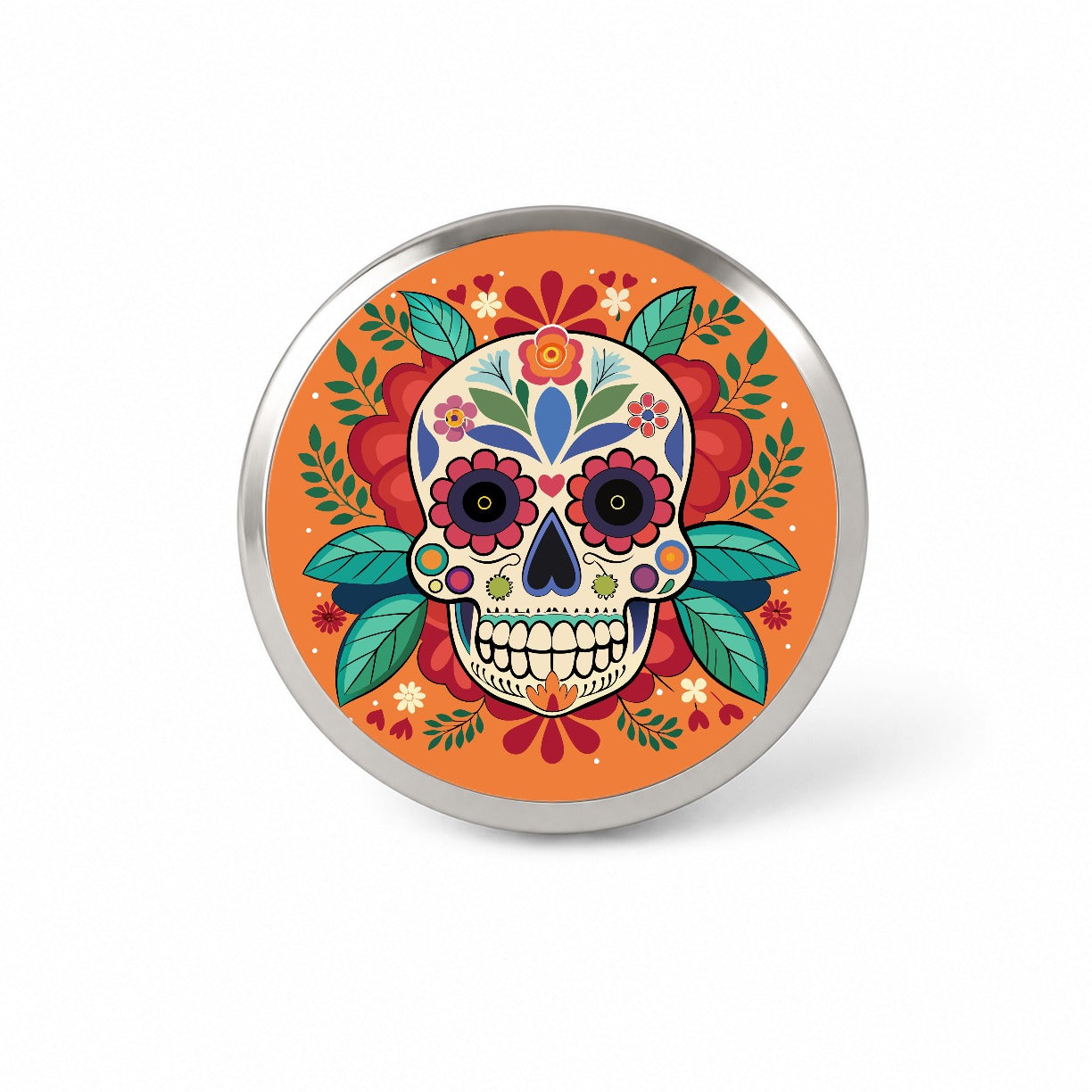 Sugar Skull with Floral Background Novelty Hat Backpack Lapel Pin