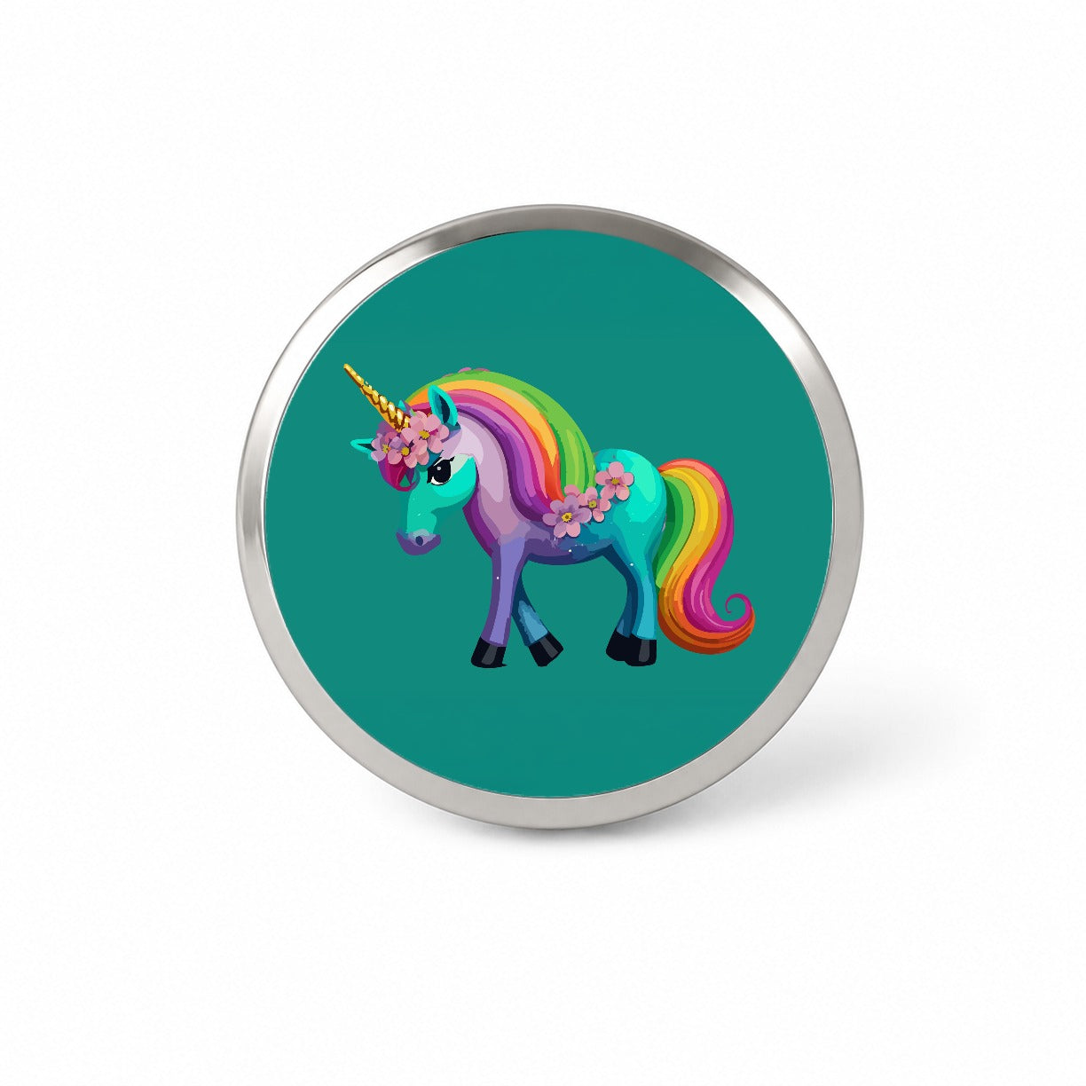 Unicorn Rainbow Standing Flowers Novelty Hat Backpack Lapel Pin
