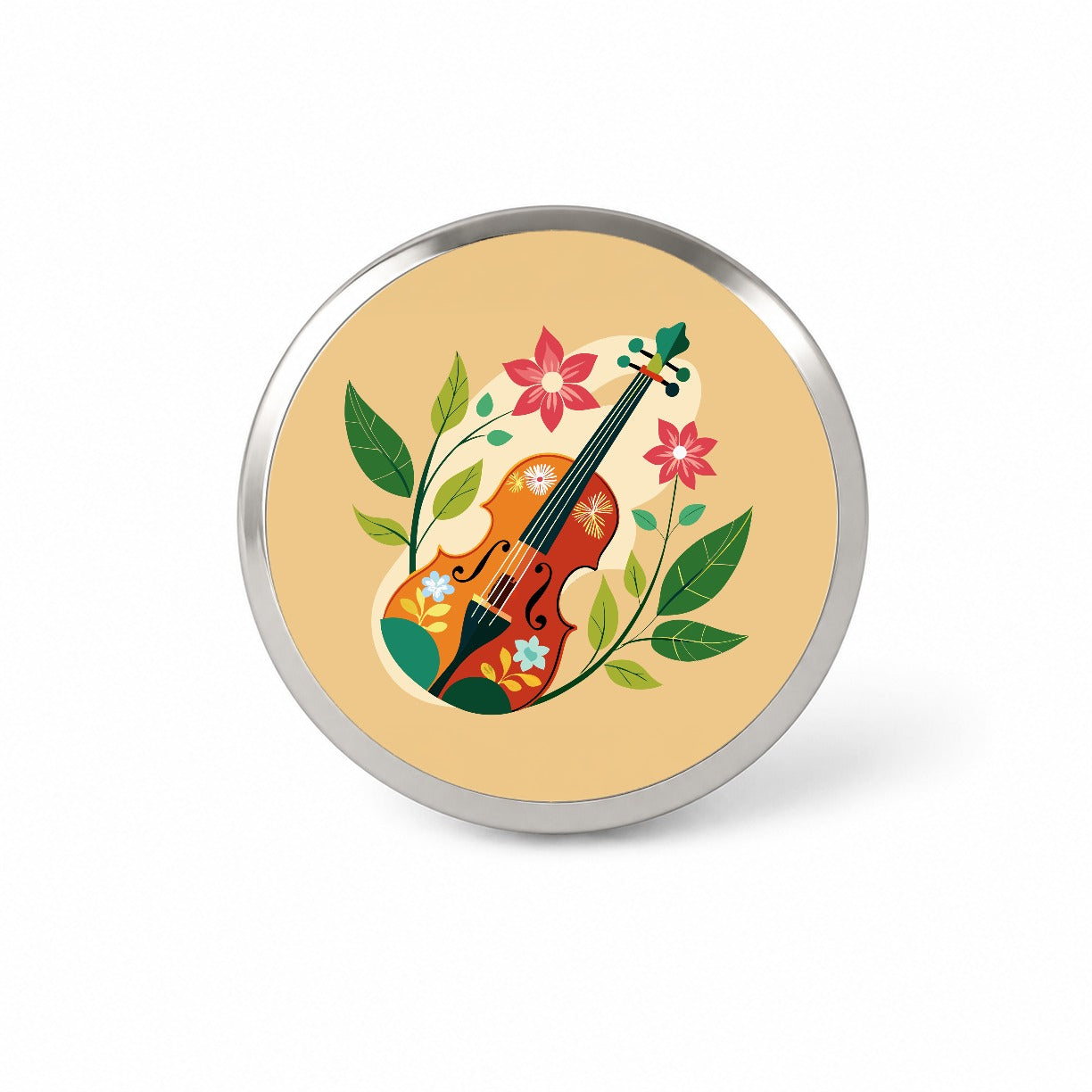Violin Music Floral Motif Novelty Hat Backpack Lapel Pin