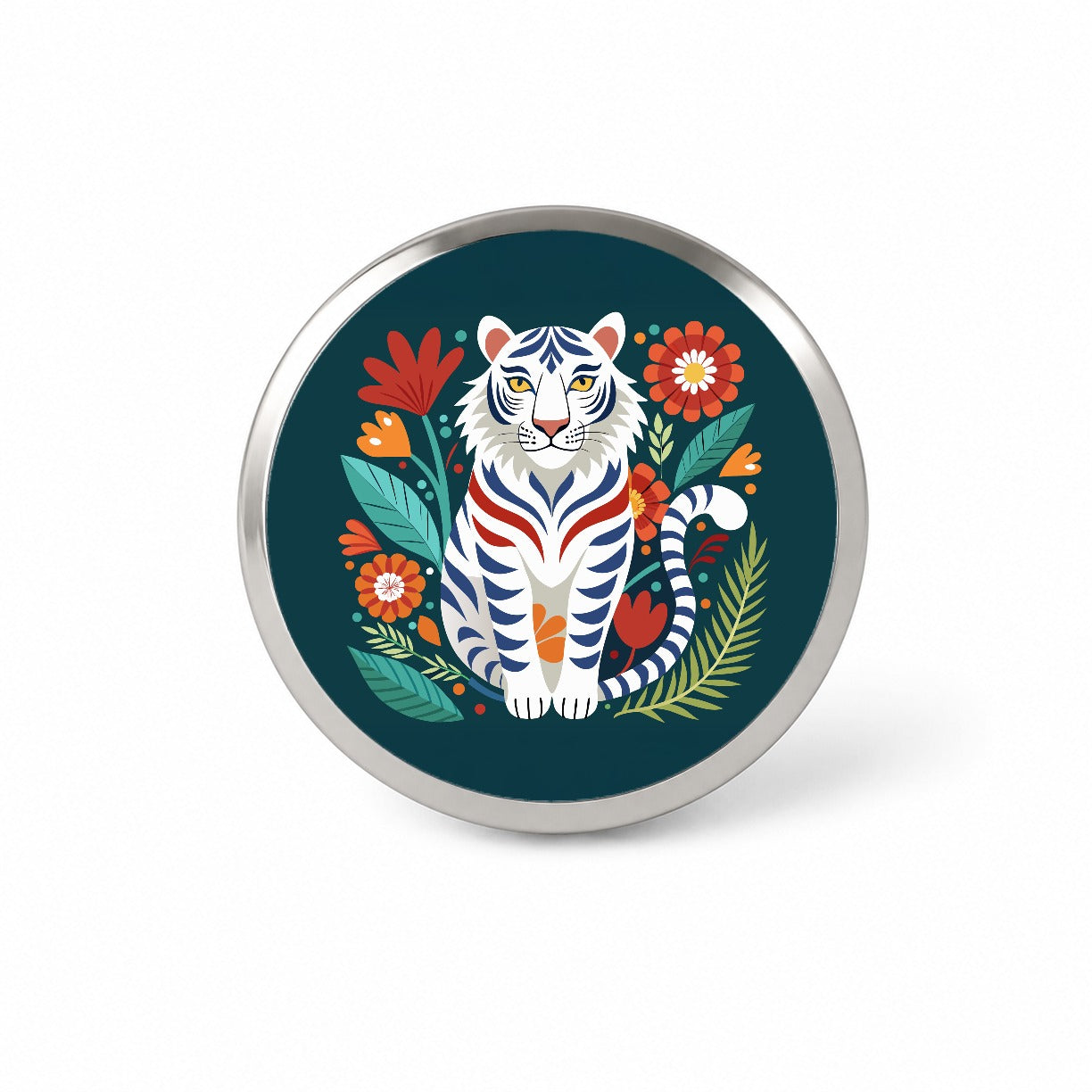White Tiger Floral Flowers Novelty Hat Backpack Lapel Pin