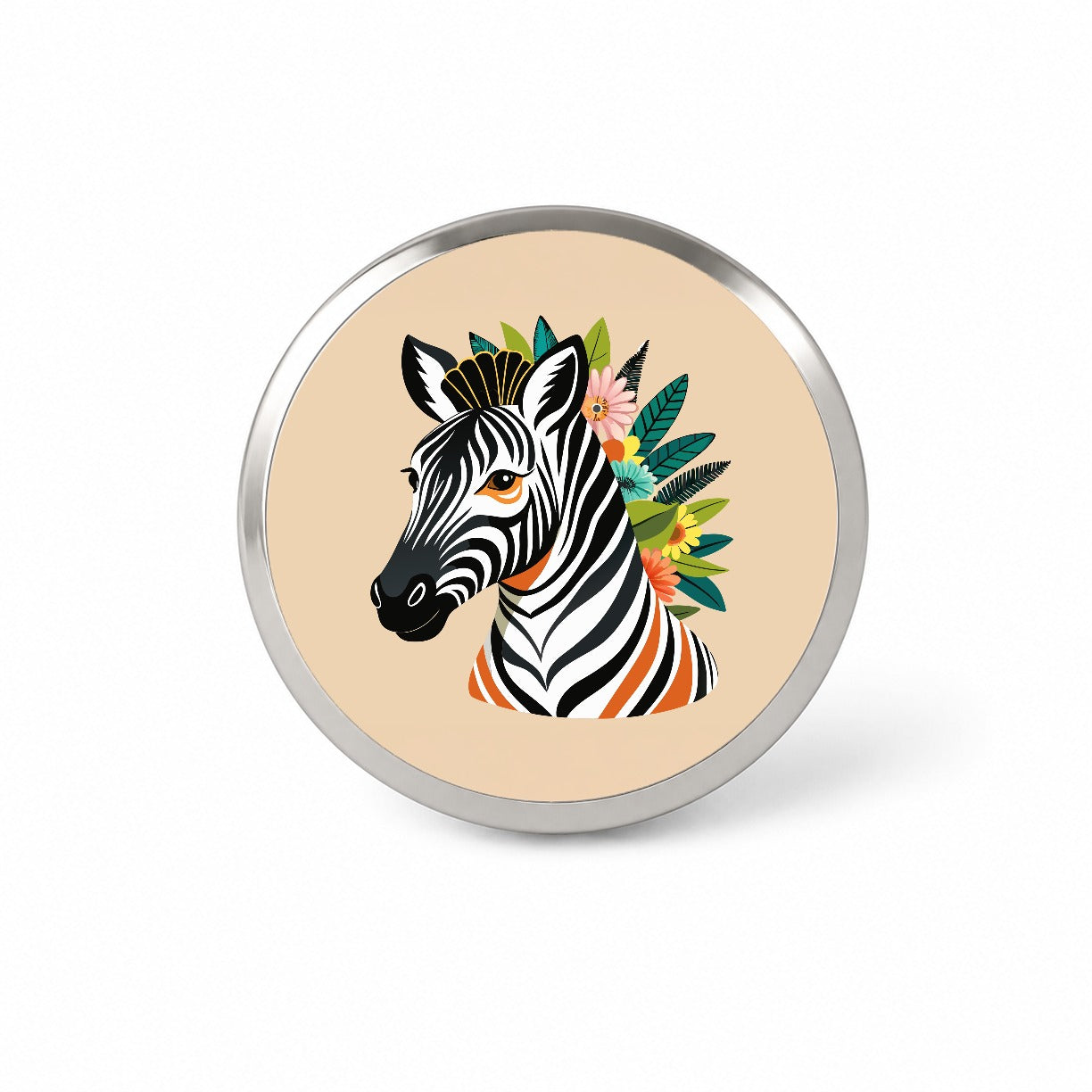 Zebra Head Floral Flowers Novelty Hat Backpack Lapel Pin