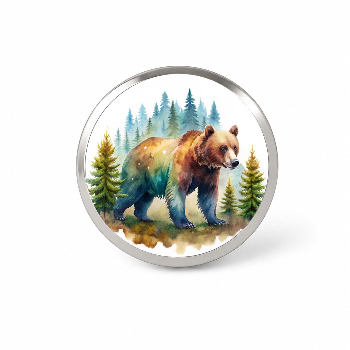 Bear In Forest Watercolor Design Novelty Hat Backpack Lapel Pin