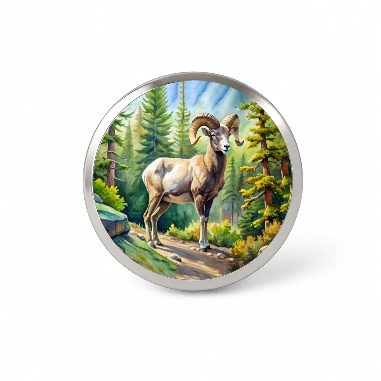 Bighorn Sheep In Forest Watercolor Novelty Hat Backpack Lapel Pin