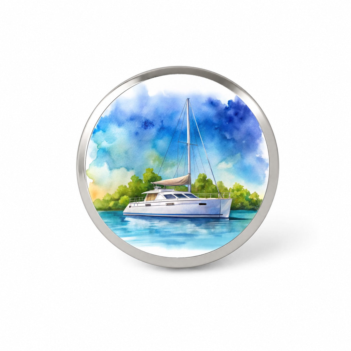 Catamaran At Sea Watercolor Design Novelty Hat Backpack Lapel Pin