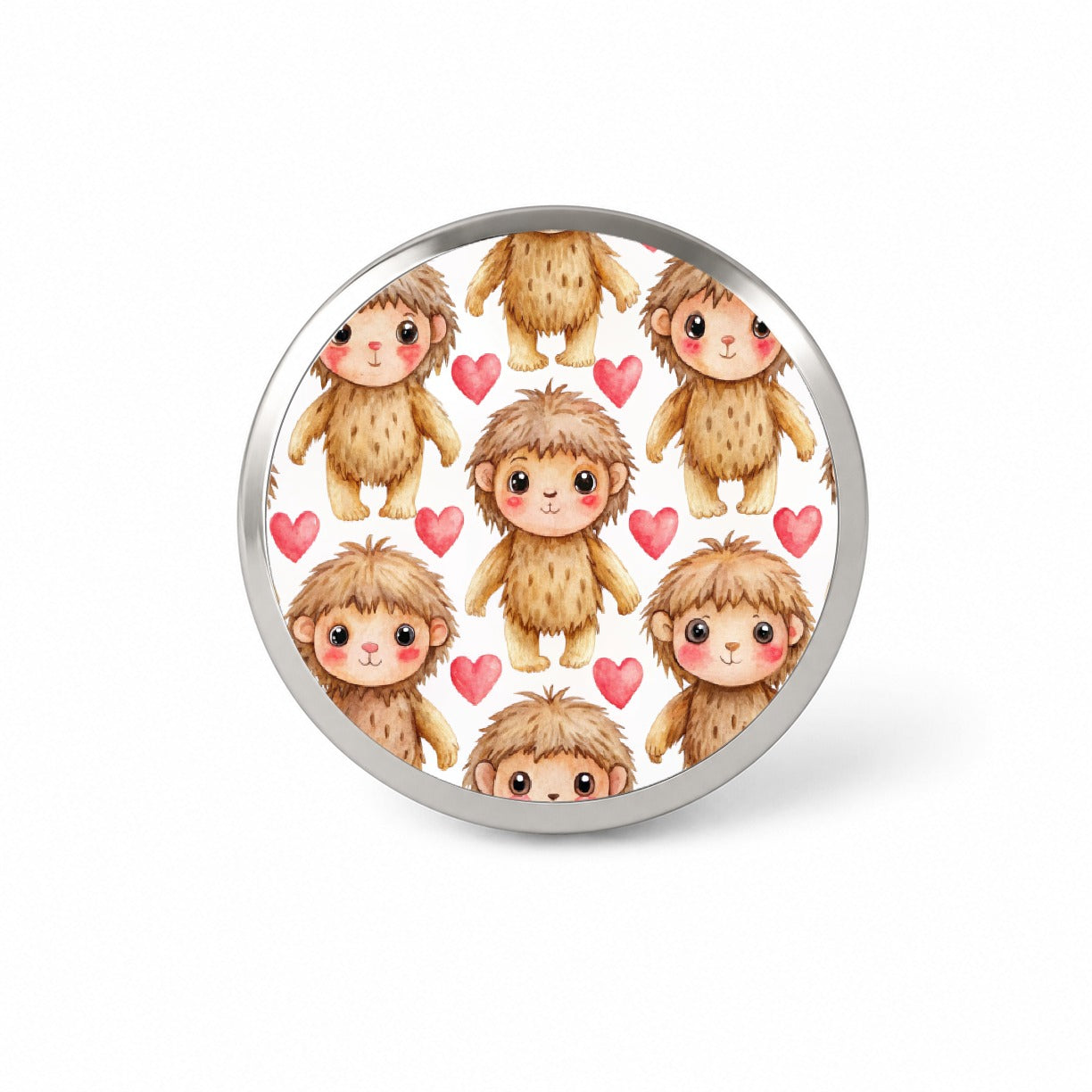 Chibi Sasquatch Big Foot Hearts Watercolor Novelty Hat Backpack Lapel Pin
