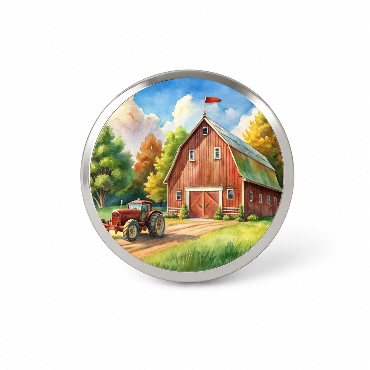 Classic Barn Tractor Watercolor Design Novelty Hat Backpack Lapel Pin