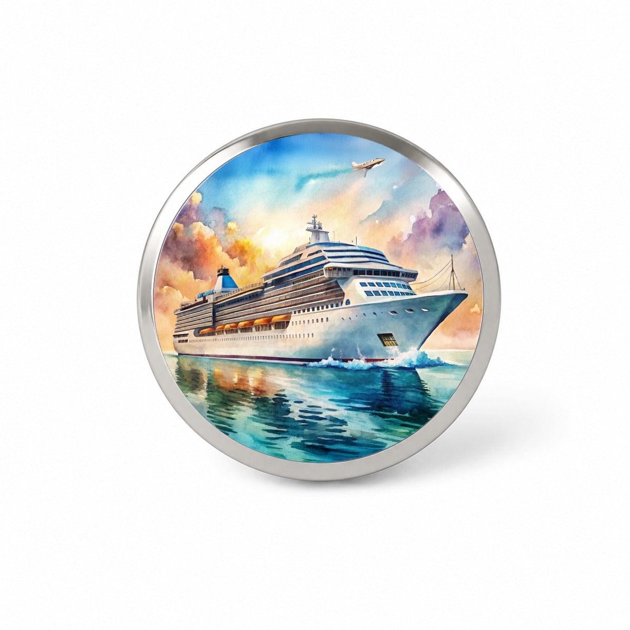 Cruise Ship At Sea Bon Voyage Watercolor Novelty Hat Backpack Lapel Pin