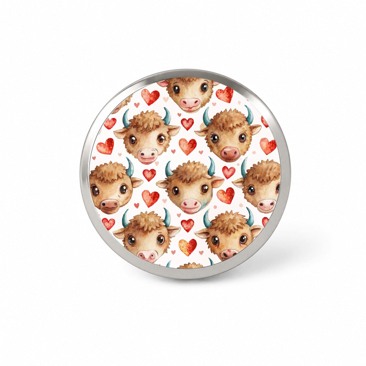 Cute Bison Faces Hearts Watercolor Novelty Hat Backpack Lapel Pin