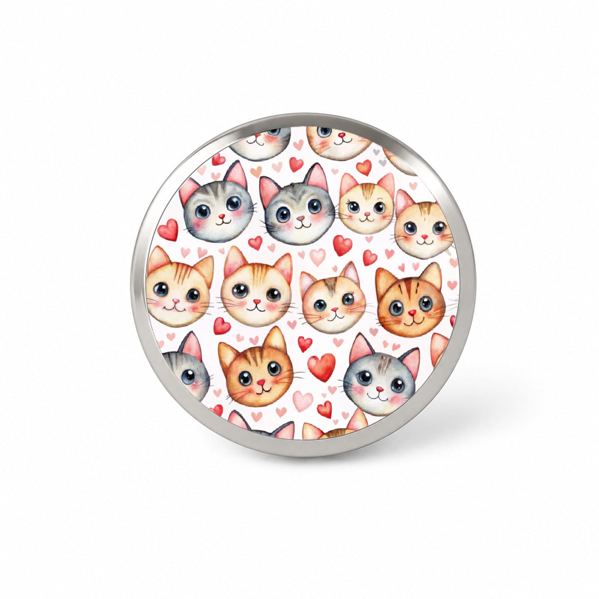 Cute Cat Faces Hearts Watercolor Novelty Hat Backpack Lapel Pin