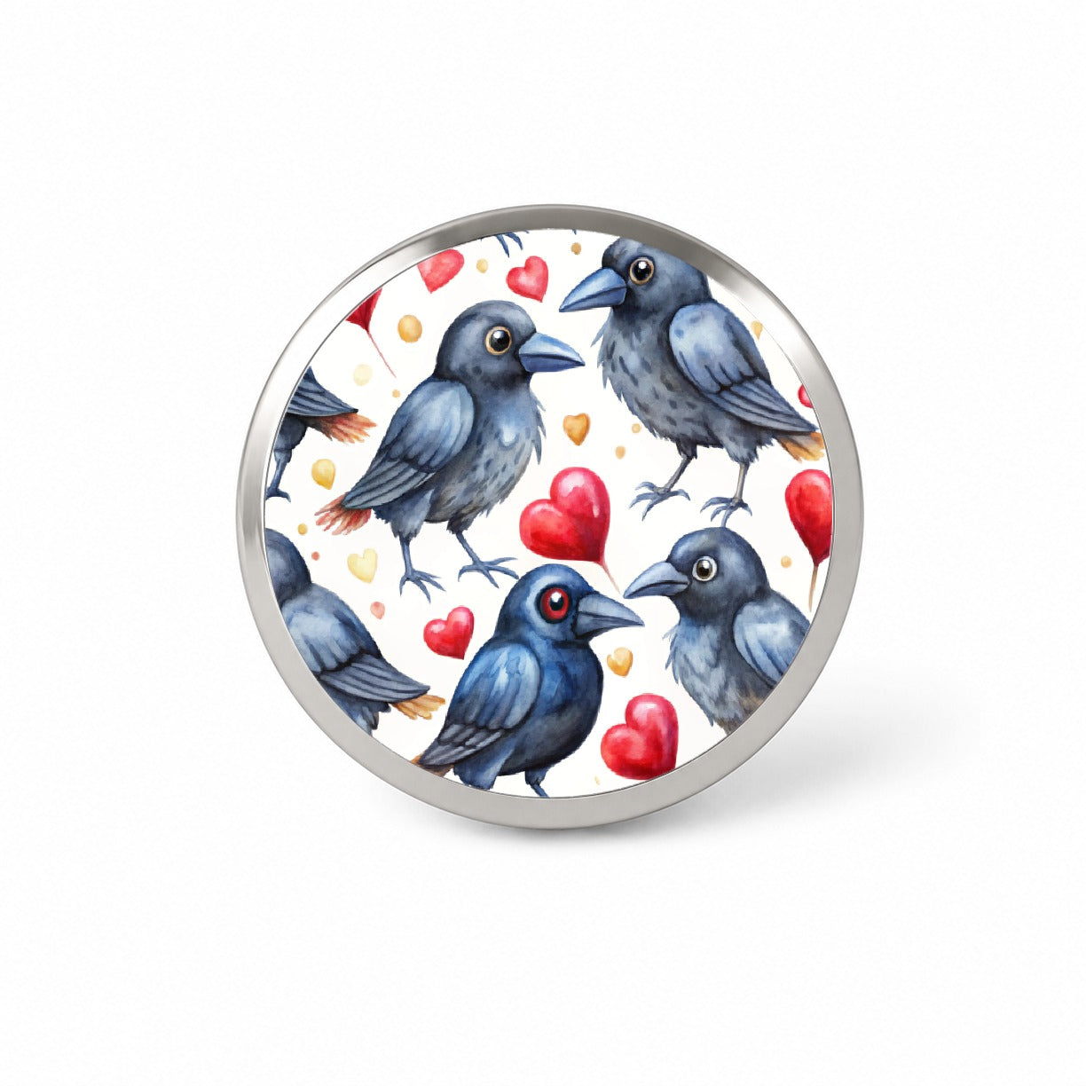 Cute Crows Hearts Watercolor Novelty Hat Backpack Lapel Pin