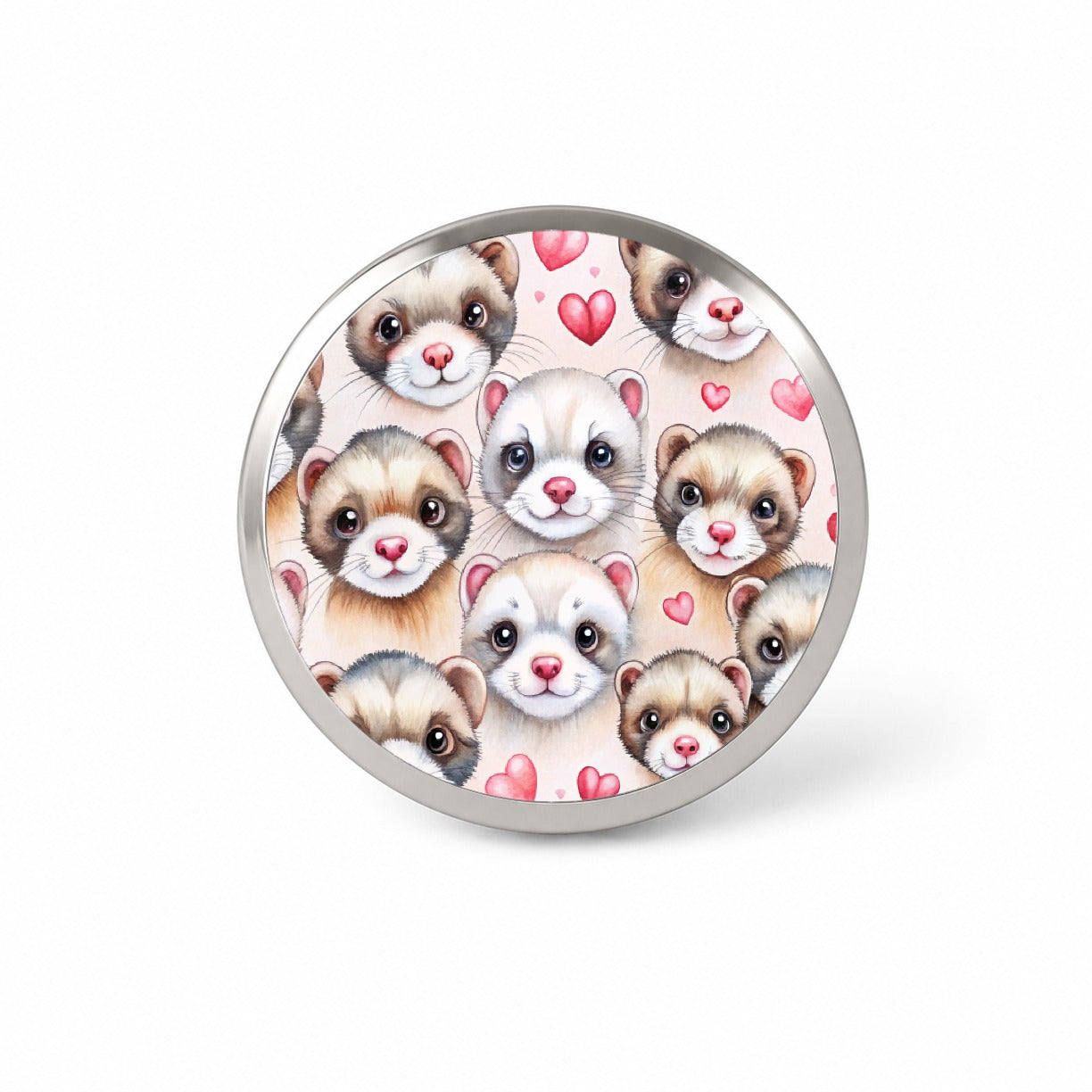 Cute Ferret Faces Hearts Watercolor Novelty Hat Backpack Lapel Pin