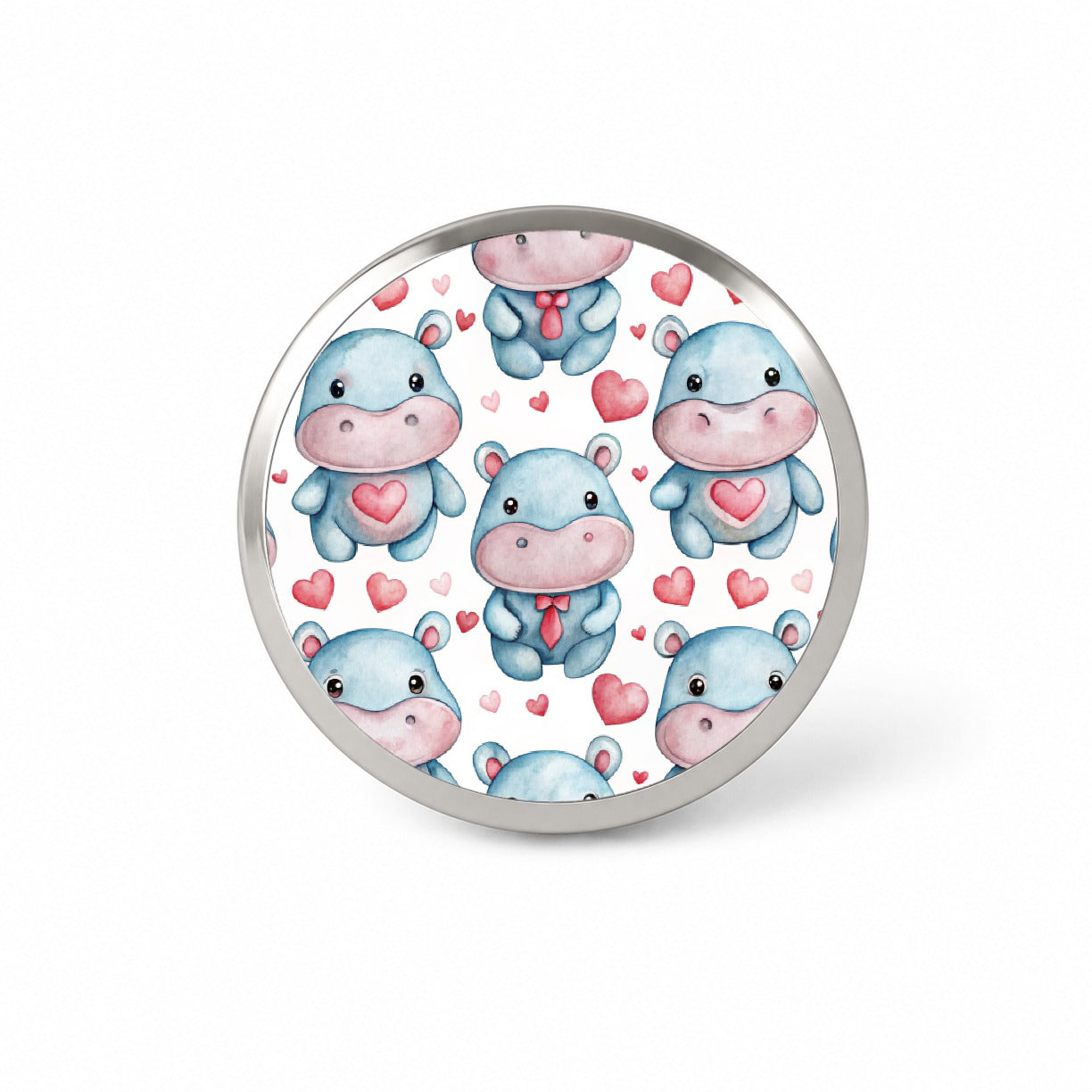 Cute Hippopotamus Hearts Watercolor Novelty Hat Backpack Lapel Pin