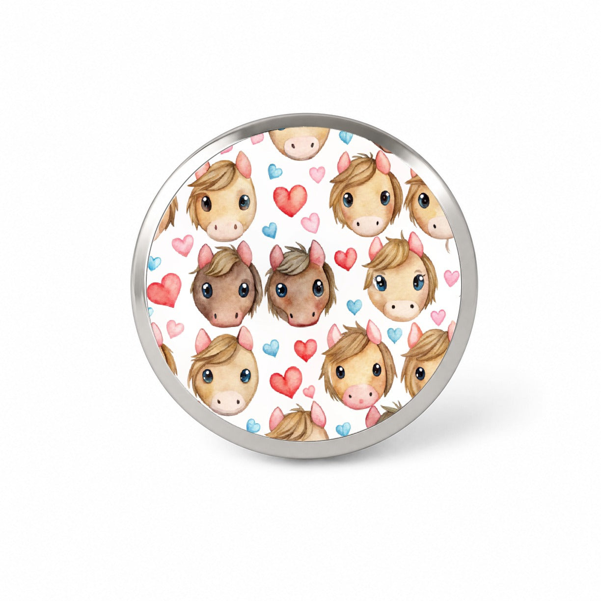 Cute Horse Faces Hearts Watercolor Novelty Hat Backpack Lapel Pin