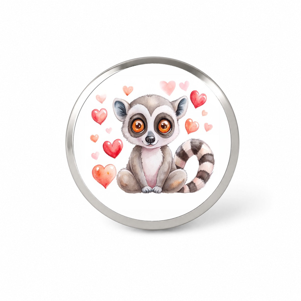 Cute Lemur Hearts Watercolor Novelty Hat Backpack Lapel Pin