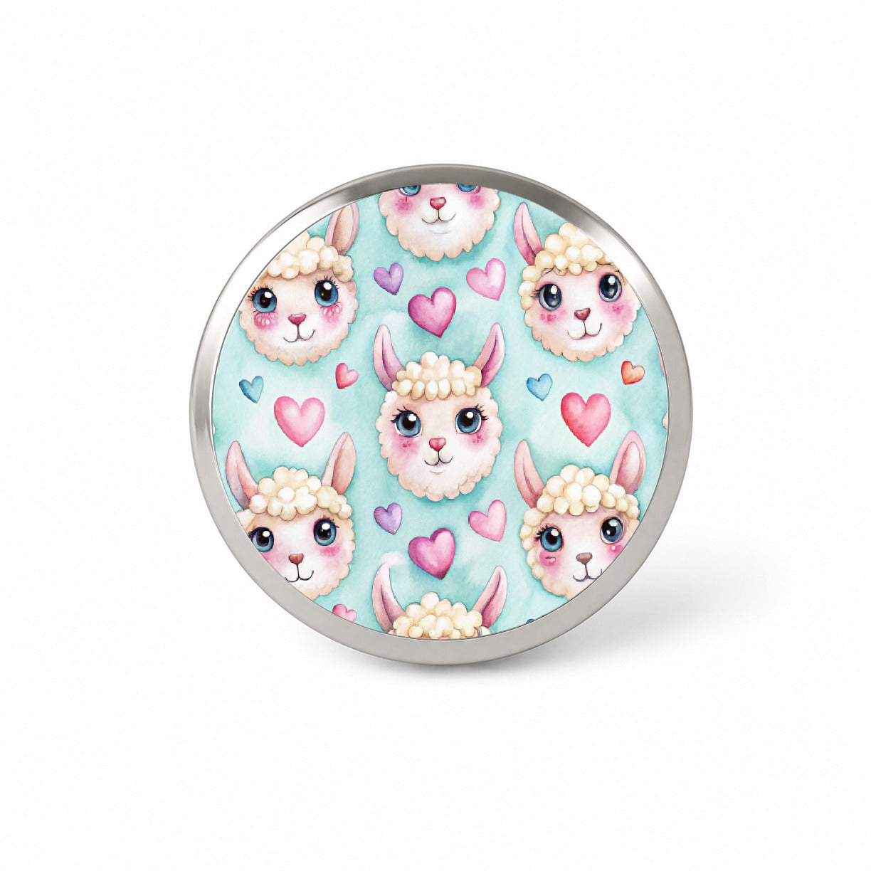 Cute Llama Faces Hearts Watercolor Novelty Hat Backpack Lapel Pin