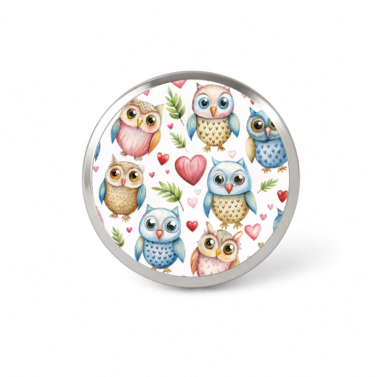 Cute Owls Hearts Watercolor Novelty Hat Backpack Lapel Pin