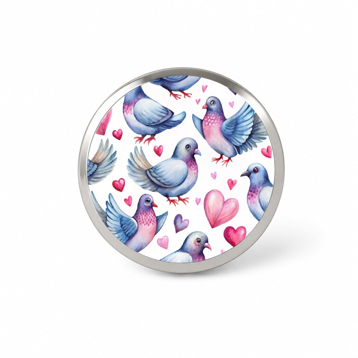 Cute Pigeons Hearts Watercolor Novelty Hat Backpack Lapel Pin