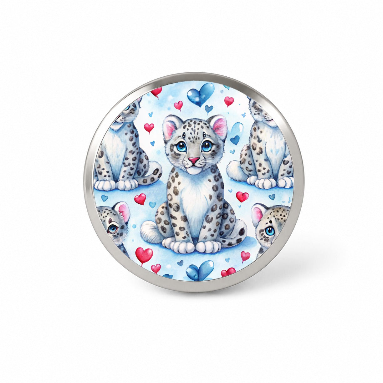 Cute Snow Leopard Hearts Watercolor Novelty Hat Backpack Lapel Pin