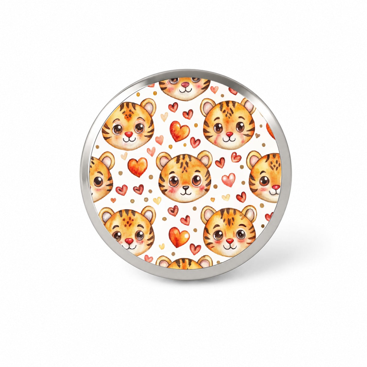 Cute Tiger Faces Hearts Watercolor Novelty Hat Backpack Lapel Pin