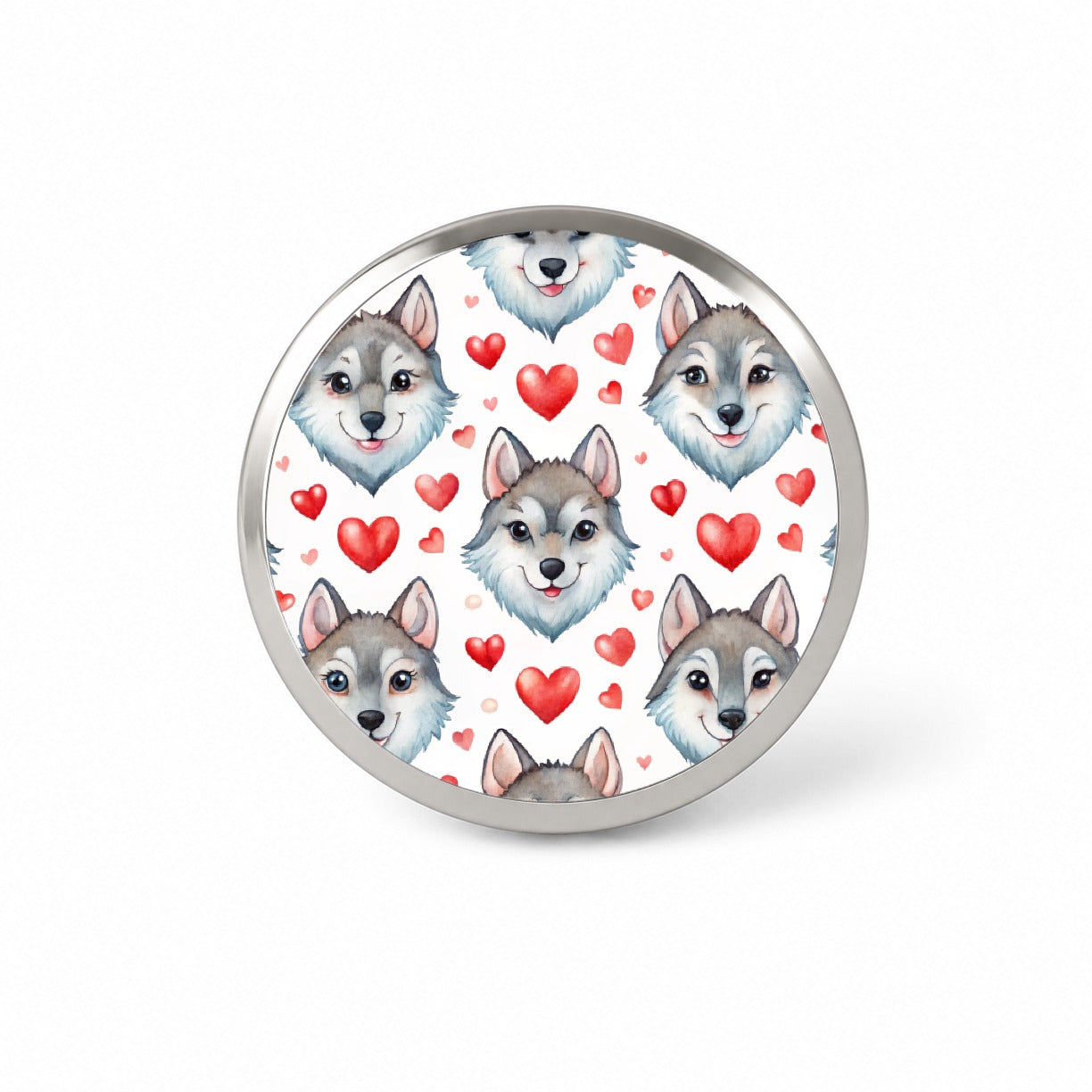 Cute Wolf Faces Hearts Watercolor Novelty Hat Backpack Lapel Pin