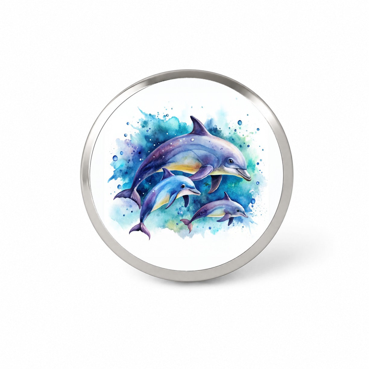 Dolphins Family Watercolor Design Novelty Hat Backpack Lapel Pin