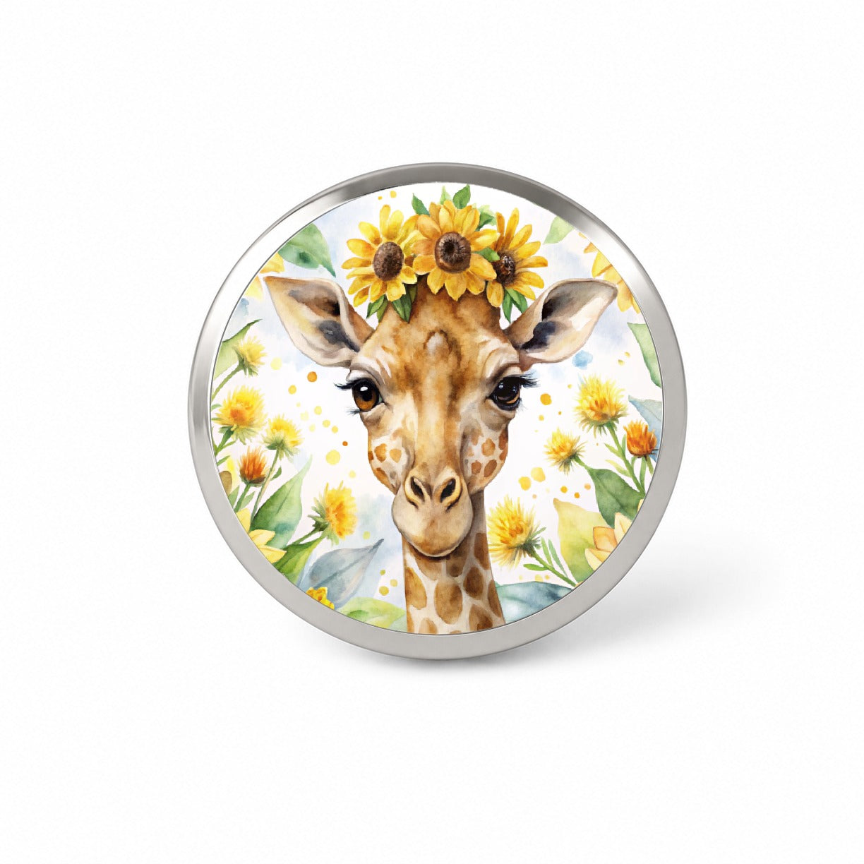 Giraffe Watercolor Design With Sunflowers Novelty Hat Backpack Lapel Pin