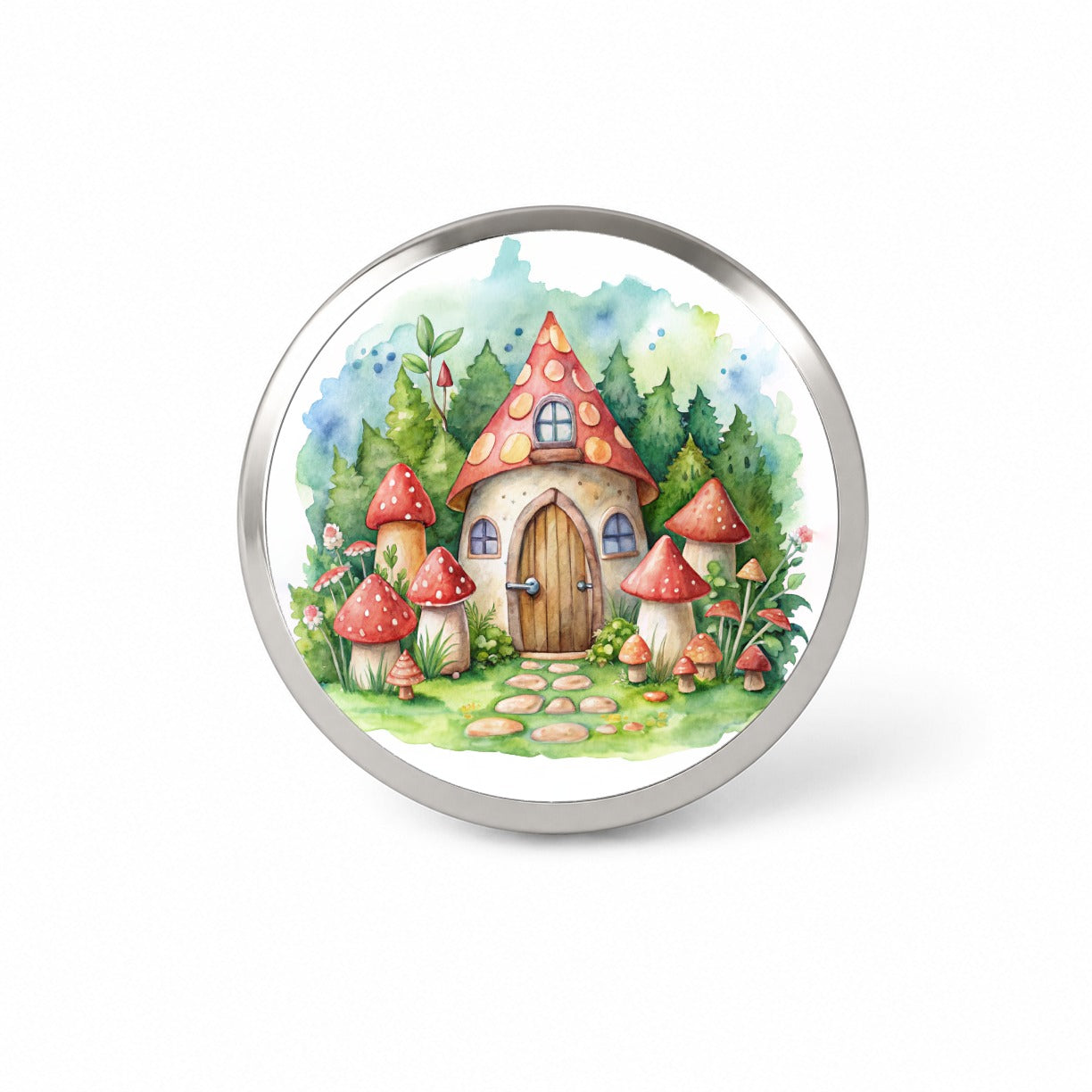 Gnome House Red Roof Watercolor Cute Novelty Hat Backpack Lapel Pin