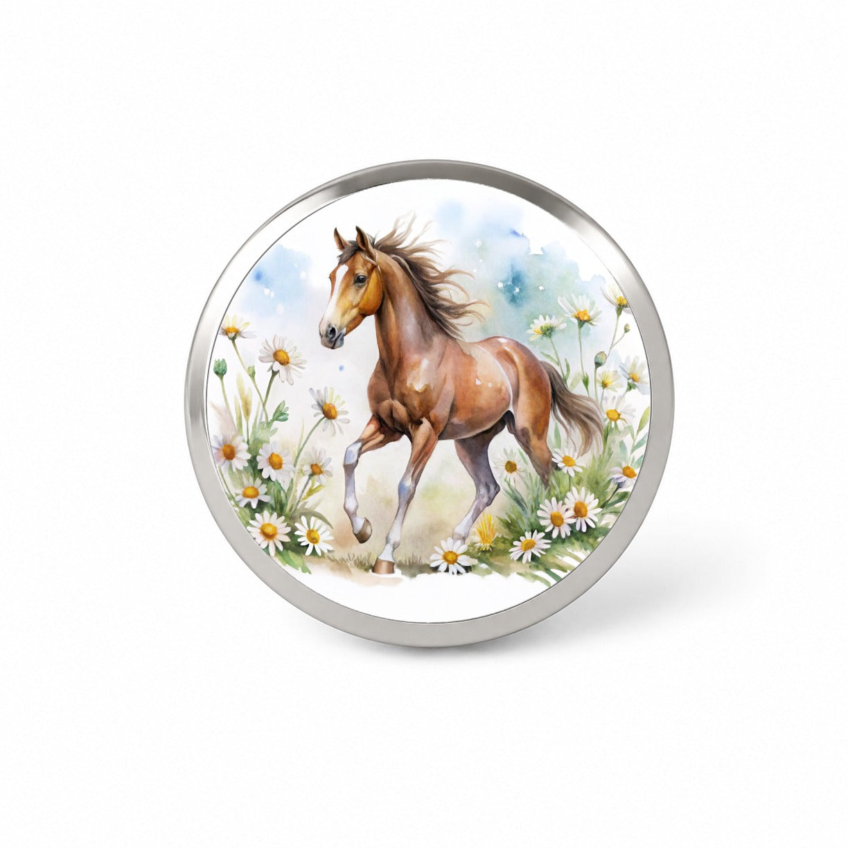 Horse Watercolor Design With Daisies Novelty Hat Backpack Lapel Pin