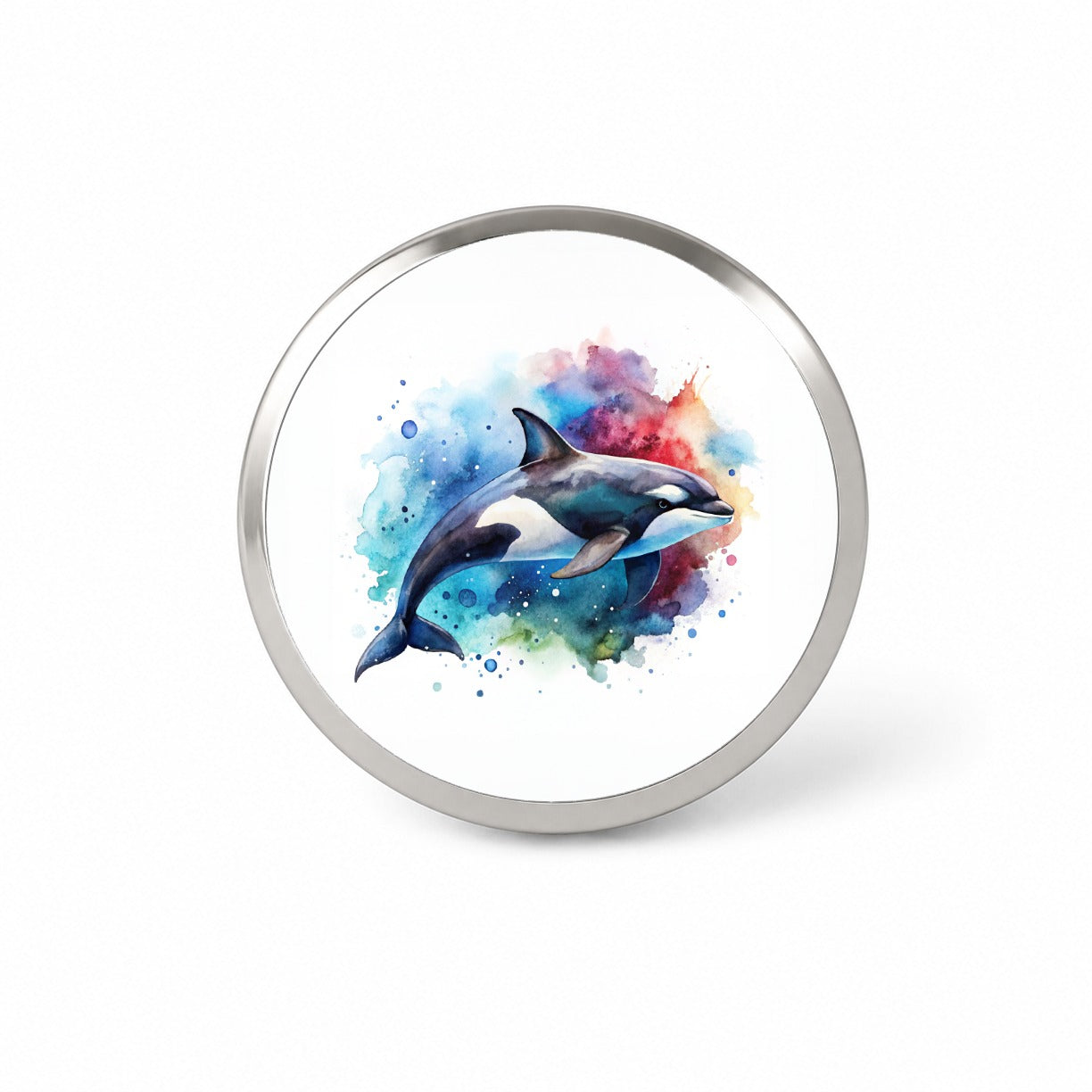 Orca Whale Colorful Watercolor Design Novelty Hat Backpack Lapel Pin