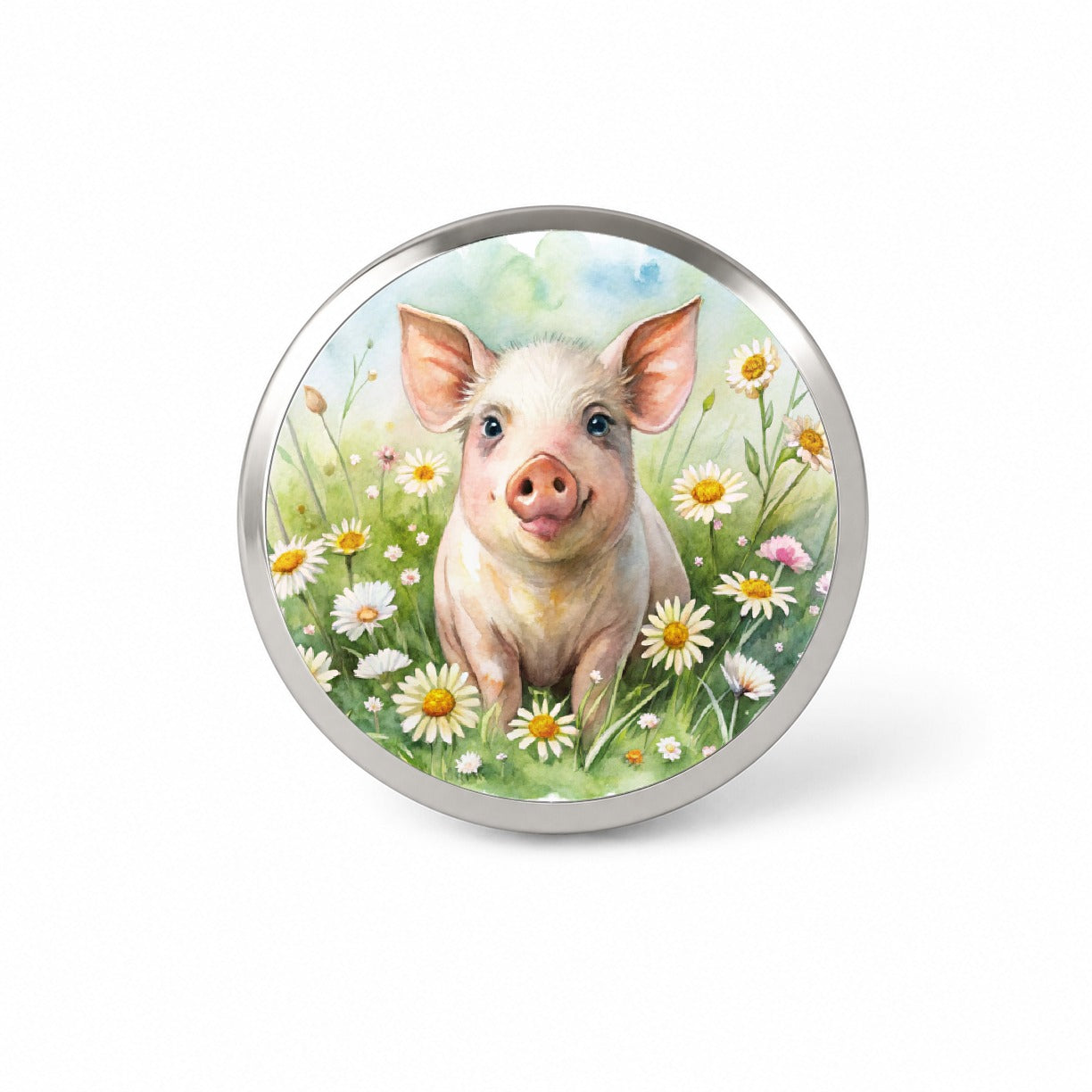 Pig In Daisies Watercolor Design Novelty Hat Backpack Lapel Pin